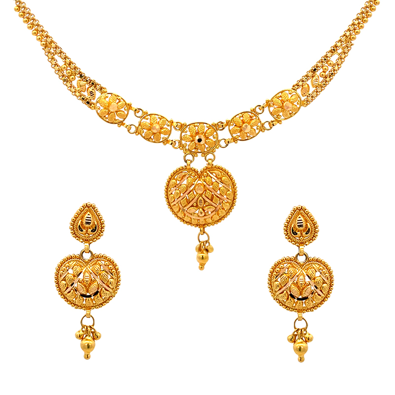 22k Yellow Gold Necklace and earrings Set